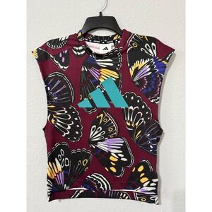 Adidas X Farm Rio Butterfly Print Training Tank Top Burgundy Teal Womens XS